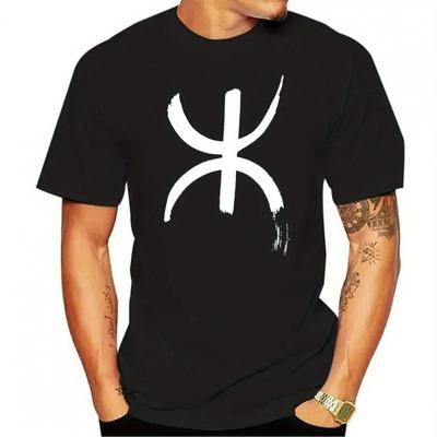 TEMU Men's Casual Amazigh Sign Graphic Tee - White, Loose Fit, Short Sleeve, Round Neck, Summer Style, Machine Washable, , , Everyday Tshirt | Geometric Pattern | Durable Print Image