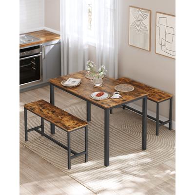 TEMU Vasagle Dining Table With 2 Benches 3pcs Set Kitchen Table Of 70 X 110 X 75cm 2 Benches Of 30 X 97 X 50cm Each Rustic Brown And Black Image