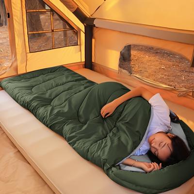 TEMU 1pc Portable Sleeping Bag Suitable For All , Outdoor Hiking, Camping And Mountaineering - Zipper Closure, Single Person, Polyester Green Royal Blue Red Navy Image