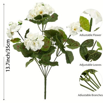 "TEMU 4pcs Realistic Artificial Geraniums With Green Foliage - " Uv-resistant White Flowers For Outdoor Decor, Weddings, Parties, And Seasonal Displays - No Pot Included, Artificial Outdoor Flowers" Image