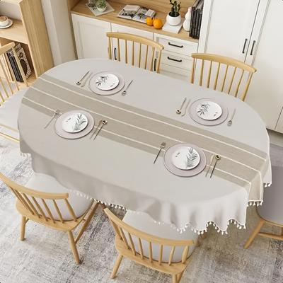 TEMU 1 Elegant Brown Striped Tablecloth With Ribbon - 60 X 84 Inches, Polyester Table Cover For Kitchen And Restaurant Decoration, And Table Setting Image