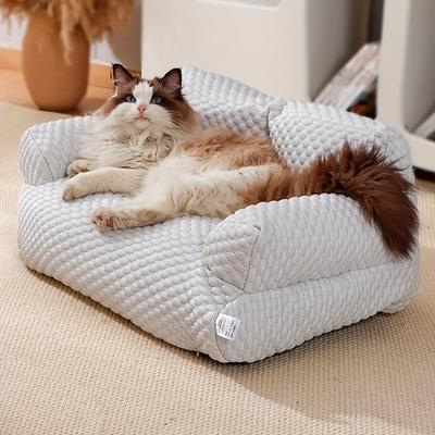 TEMU Comfortable Ice Bean Material Pet Bed For Dogs And Cats - Non-slip, Washable Polyester Sofa With Soft Fiber Fill, Grey, Cooling Feature, Checkered Pattern, No , Dog Bed, Best For Christma Image