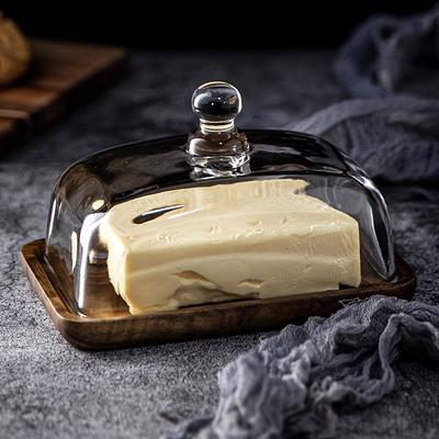 TEMU Elegant Wooden Butter Dish - Multi-functional Clear Dome Display Plate For Wedding Cake, Desserts, Pastries, Fruits, And Snacks - Classic Vintage Design, Durable, Easy To Clean, And Space-saving Image