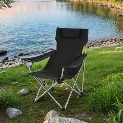 TEMU Folding Camping Chair, Folding Chair With Armrests, Headrest And Cup Holders Image