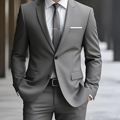 TEMU Men's Business Solid Color Classic Elegant Two-piece Suit With Jacket And Pants Suitable For Formal Occasions, Weddings, Workwear, And Holiday Gifts Image