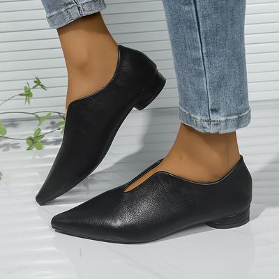 TEMU New Women's Shoes For Autumn And Winter, Solid Color Pointed Flats, Slip-on Shoes In Large Sizes. Image