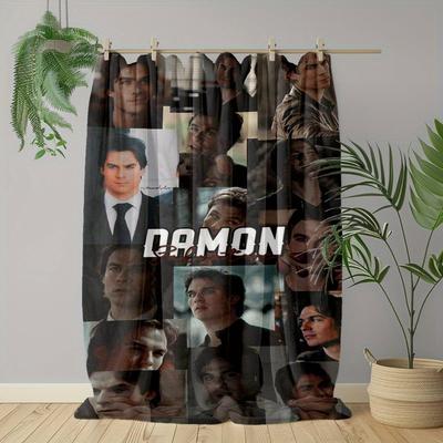 "TEMU Damon Vampire Print Fleece Blanket - "i Love You" Gift Idea, Birthdays, Anniversaries, Christmas, Valentine's Day | Soft & Cozy Throw With Tropical Flora Design" Image