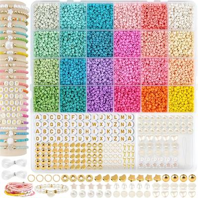 TEMU 8080pcs Beading Kits For Women - 3mm Glass Seed Beads & Letter Charms, 24 Colors Jewelry Making Supplies With Storage, Diy Friendship Bracelet Kit For Adults, Creative Craft Gifts Birthdays Party Image