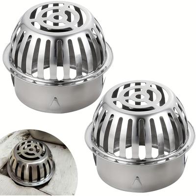TEMU [silvery Roof Drain ] 2pcs 304 Stainless Steel Gutter Leaf Collector, 100mm Diameter - Ideal For Roof Drains & Downspouts, Fits Pipes 103-123mm, Silvery Image
