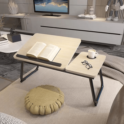 TEMU Soontrans 1 Laptop Desk, Bedside Laptop Table, Bedside Laptop Stand, Folding Leg Bedside Table, Home Desk With Cup Holder, Bedroom And Living Room Accessory, Household Item Image