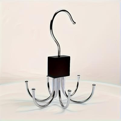 TEMU Multifunctional Large Capacity With Clothes Hanger - Rotating Wooden Rack, Suitable For Belts, Bras, Vests, Ties And Scarves - Stainless Steel Hooks - Chic Wardrobe Storage Shelf Image