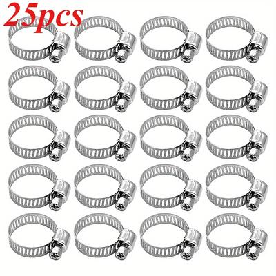TEMU 25pcs Stainless Steel Hose Clamps, Adjustable Pipe Clips, 16-25mm Range, Durable Clamps For Home Plumbing, Automotive, And Industrial Use Image