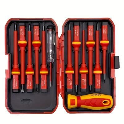 TEMU 13pcs Magnetic Screwdriver Set With Interchangeable Heads - Durable Steel, Suitable For Electricians And Diy Repairs Image