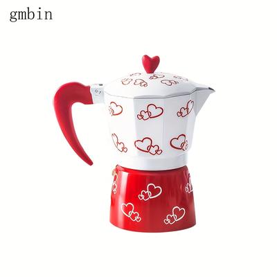 TEMU Gmbin Italian Coffee Maker - Aluminum, With Heart Patterns, Ideal For Home Use, Or Pour-over Brewing, Coffee Maker Accessories Image