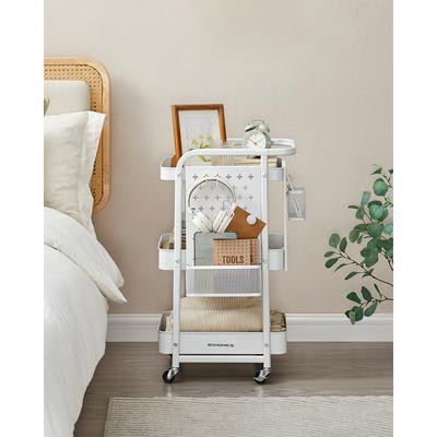 TEMU Songmics Rolling Cart Kitchen Cart 3 Metal Mesh Shelves Serving Cart 2 Removable Perforated Plates 2 Hanging Baskets 4 Hooks For Office Room Bathroom Ink Black Image