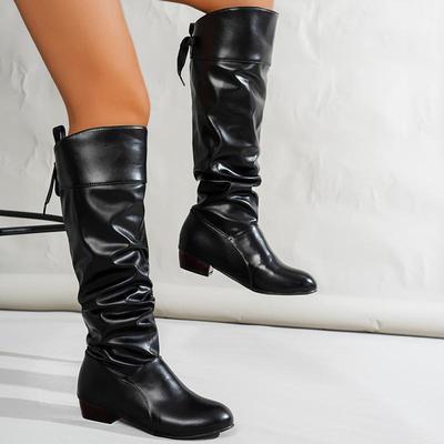 TEMU Women's Knee-high Boots, Trendy Mid-calf Casual Long Boots, Plain Toe, Upper, Fabric Inner & Insole, - Stylish Footwear For Wear Image
