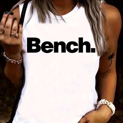 "TEMU Women's "bench." Graphic Tank Top - Soft, Comfortable, Sleeveless, Casual Summer Top With "bench." Print, Casual Summer Top| Lettering Top|medium Stretch Top" Image