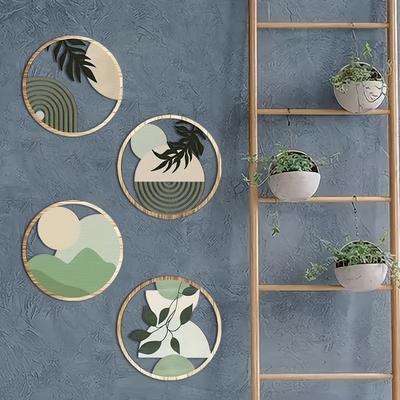 TEMU 4pcs Bohemian Style Wooden Wall Art Decor, Hollow Farmhouse Wood Hanging, Suitable For Living Room, Bedroom, Outdoor Patio - Housewarming, Home Decoration, New Year Gift Image