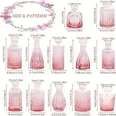 TEMU 12pcs Vase With Pink Base, Pedestal Style Vase For Small Flowers, Ideal For Wedding, Party, Birthday, Home Decor, Housewarming Gif Image