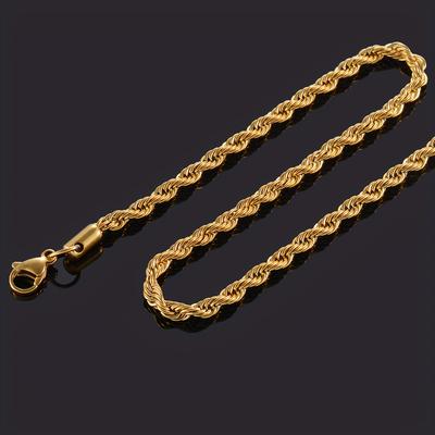 TEMU 18k Golden Plated Twisted Rope Chain Necklace, Vintage Hip Hop Style, Steel, Elegant Sexy Accessory For Daily & Banquet Occasions, Mardi Gras Day Party Essential Image