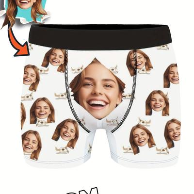 TEMU Custom Photo Boxer Briefs - Personalized Face Underwear, Funny Gift For Dad/husband/boyfriend, Breathable Polyester Image