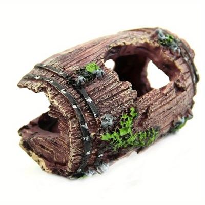 TEMU 1pc Realistic Resin Aquarium Barrel Ornament Cave Decoration With Cut-out Window, Moss & Stones - Fish Landscaping For Shelter & Hiding Spots, Safe Non-toxic Decor, Aquarium Decorations Image