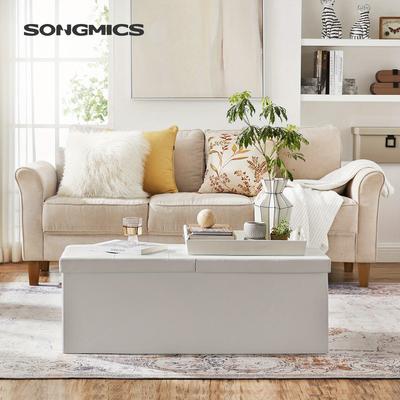 TEMU Songmics Modern 131l Storage Ottoman With Hinged Lid - Foldable Wooden Bench, Padded Seat, Contemporary Room, Bedroom, Hallway - Durable & Stylish Image