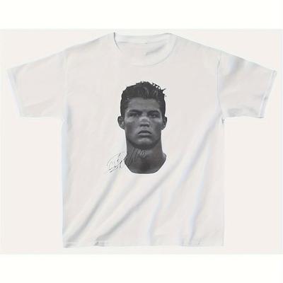 TEMU Sports Enthusiast Men -inspired Soccer T-shirt Casual Short Sleeve Football Fan Player Tee Breathable Cotton Sports-themed Graphic Wear Image