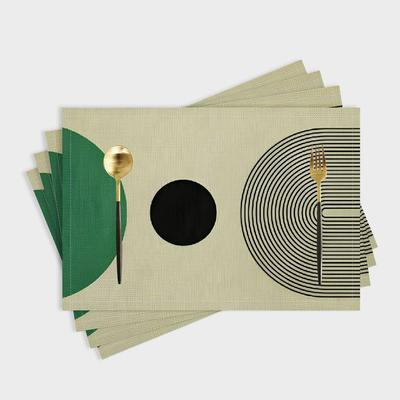 TEMU 4-pack Chic Linen Placemats, 12x18 Inch, Machine Made, Modern Minimalist Green And Black , Mid-century Dining Table Mats For Home Kitchen Decor Image