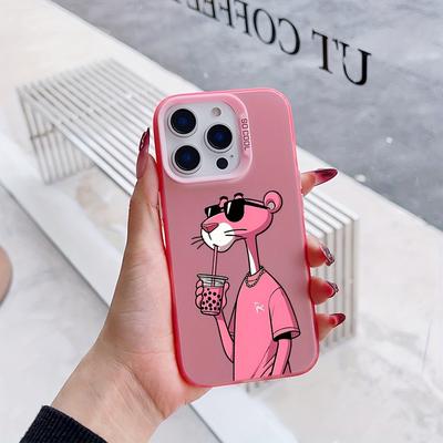 TEMU Anime P-pink Panther Phone Case Compatible With Iphone 16 15 14 11 Pro Xr Xs 7 Plus, Anti-drop Frosted Back Cover. Image