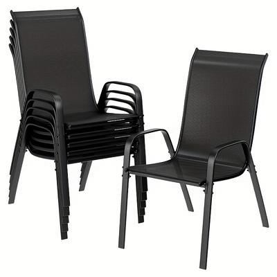 TEMU 4pcs/6pcs Dining Chair, Stackable High Back Balcony Chair, Fabric, Steel Structure, Suitable For Garden Courtyard Balcony Restaurant, Load Bearing 150kg Image