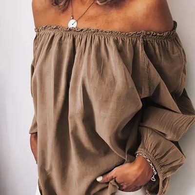 TEMU Elegant Off-shoulder Blouse For Women - Sleeve, Loose Fit, Solid , Shoulder Detail, Machine Washable, Casual Or Dressy Outfits Image