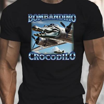 TEMU Funny Brain T-shirts, T-shirts, Italian Brain , Crocodile T-shirts, Trendy T-shirts, Men's Tops, Gift T-shirts, Summer, Daily Casual, Round Neck Short Sleeves, Fashionable Men's Clothing Image