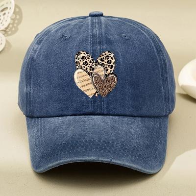 TEMU Print Heart Pattern Women's Washed Baseball Cap, Versatile Dad Hat Adjustable Sports Outdoor Hat Image