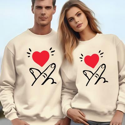 TEMU Couple Outfit, Top, Round Neck, Valentine's Day Gift, Minimalist Style, Hoodless, Gift , , Hoodie, Pullover, Long Sleeved, Spring/summer, Printed With Heart , Icons, Black Image