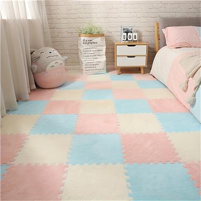 TEMU 24pcs Cozy Puzzle Style Fabric Carpet Tiles, 11.8x11.8 Inch Square Click Mount, Interlocking Mat For Living Room, Bedroom, And Sofa Space Image