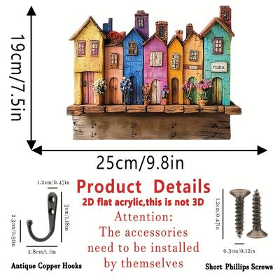 "TEMU [2d Flat] Wooden House Wall Art With Colorful Details – 7.5"x9.8" Rustic Home Decor For Living Room, Office, Or Entryway – Perfect Earth Day Gift, House Decor" Image
