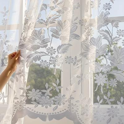 TEMU 1panel French Romantic Lace Arch Transparent Curtain (width: 118in Length: 63in) - Large Size, Suitable For Home Decor, Ideal For Living Rooms, Kitchens, And Room Decoration, Weddings Image