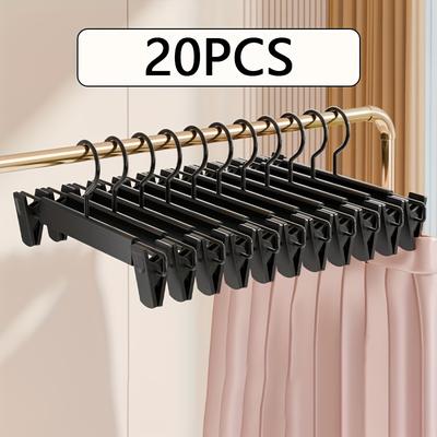 TEMU 20pcs Plastic Pants Hangers With Clips, Women's Skirts And Pants Seamless Multifunctional Hangers, Durable Home Clothes Organizer Image