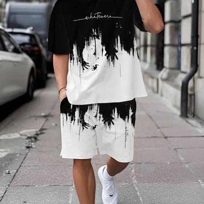 TEMU Men' Short-sleeve T-shirt And Shorts Set, Breathable Outdoor Casual Sports Outfit, Summer 3d For Adult Men. Image