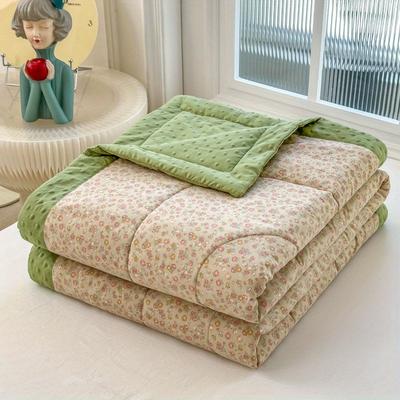 TEMU Cooling Bean Summer Quilt, Lightweight Blanket, Floral Printed Comforter Made Of High-quality Polyester Fabric With Ultra- Filling, Suitable For Bedrooms, Hotels, Guest Rooms, And More. Image