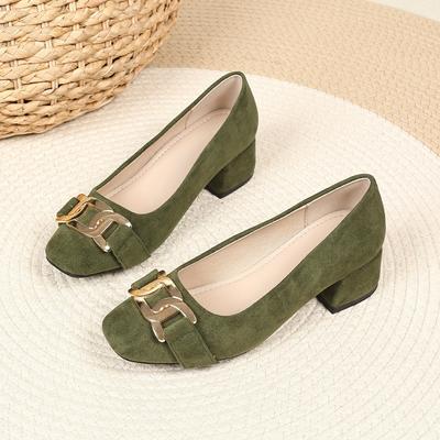 TEMU Women's Olive Heel Flats With Golden - Casual Square Toe, Comfortable Non-slip Shoes For Spring And Summer, Footwear | Elegant Flat Shoes | Durable Rubber Sole Image