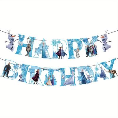 TEMU -themed Birthday Party Decorations Featuring & Anna, Princess Banner Set With Snowman & Castle, Ideal For ' Birthdays & Anniversaries, Paper Material, No Electricity Needed, Birthday Decorations Image