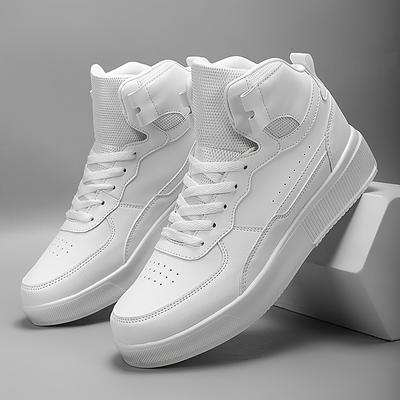 TEMU Men's High-top Casual Sneakers - Black & White Design, Lace-up, Comfortable Eva Sole, Versatile Footwear For Everyday And Outdoor Activities Image