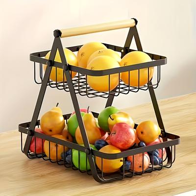 TEMU 1 Metal Fruit Storage Basket With Wooden Handle - Suitable For Fruits, Vegetables, And Spices - , Suitable For Kitchen, Bathroom, And Home Organization, Kitchen Water Fruit Basket. Faridabio Image