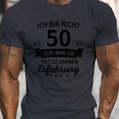 "TEMU Men's 50th Birthday Graphic T-shirt - Casual Crew Neck, Short Sleeve, Lightweight Polyester Tee With " Night" Print, Comfortable Summer Top, Comfortable | Graphic Tee|polyester Tshirt" Image