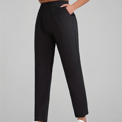 TEMU Shecai Women's Quick-dry Athletic Pants - High-waisted Elastic Waist With Pockets, Stretchy Workout & Casual Trousers For Gym, Running, Casual Attire - Image