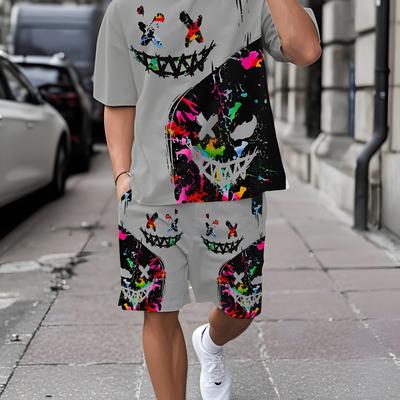TEMU Casual Sports Suit Breathable Outdoor Casual Men's T-shirt And Five-pants Suit Summer 3d Printing Suit For Adult Men Image