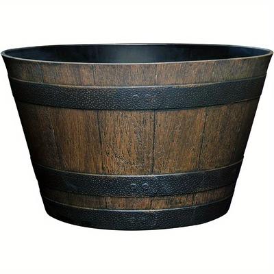 TEMU Extra Large Whiskey Barrel-style Planter With Drainage Holes & Saucer - Resin, Indoor & Outdoor Gardens Image