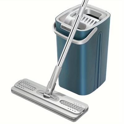 TEMU Mop Floor Wiper Set, With 125 Cm Flat Mop And Floor Cleaning Set, Self-cleaning Washing System, Double-chamber Bucket, Wet And Dry, For All Floor Types, Bucket, Mop Image